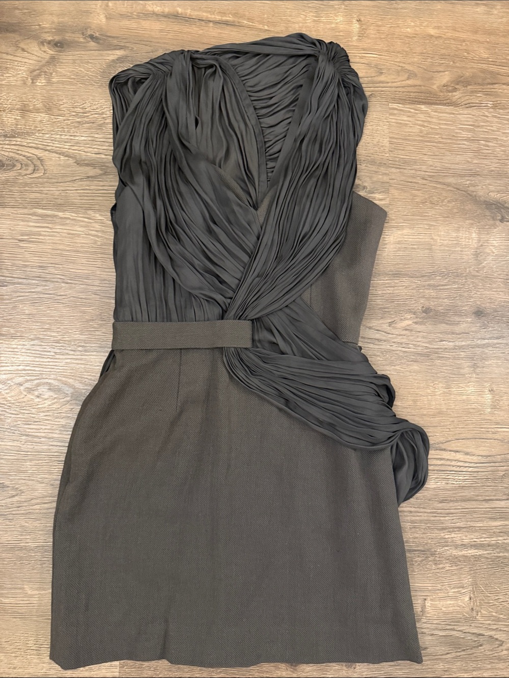 Alexander Wang One-Shoulder Dark Brown Silk and Wool Draped Pleated Dress Size 6
